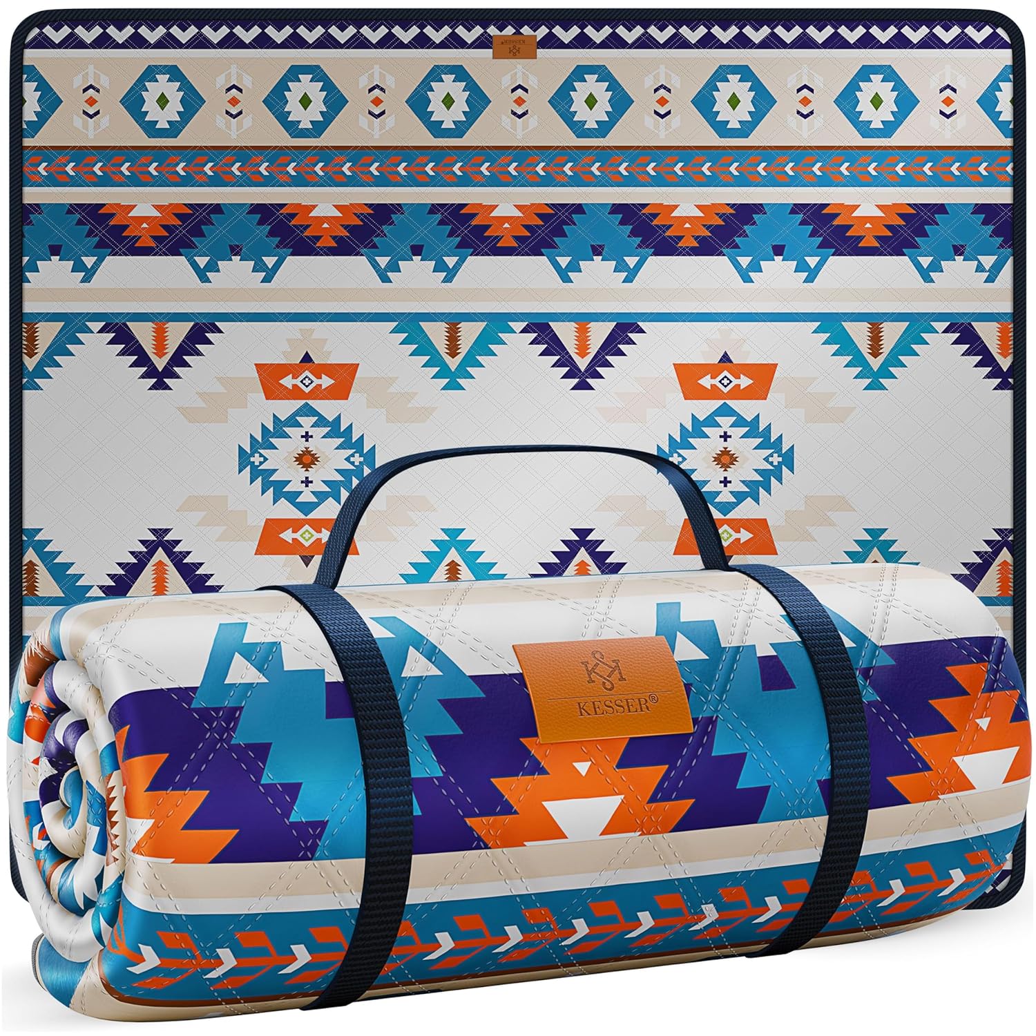 KESSER® Picknickdecke 200x200 cm, wasserdichte Unterseite, 3‑Lagen, Tragetasche