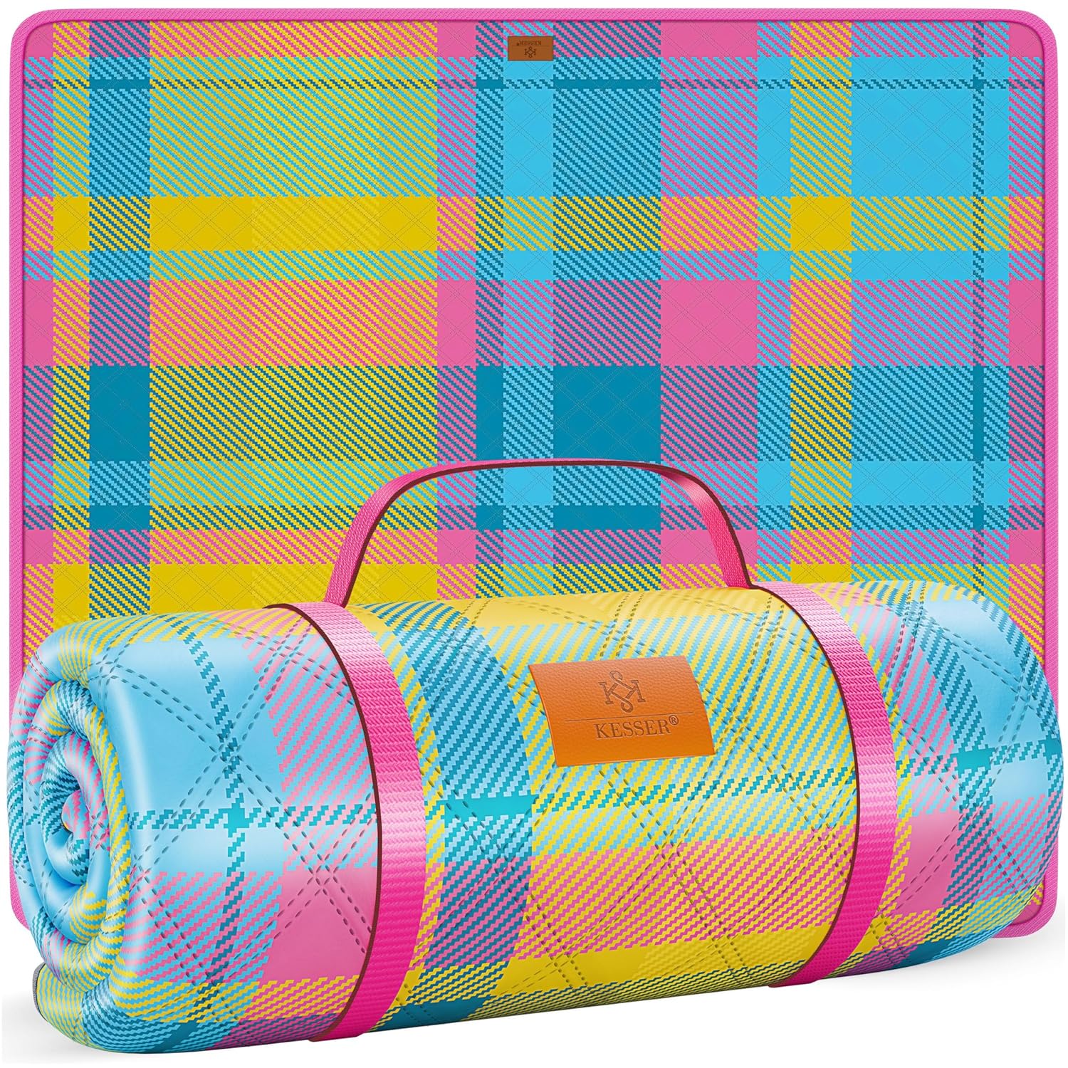 KESSER® Picknickdecke 200x200 cm, wasserdichte Unterseite, 3‑Lagen, Tragetasche