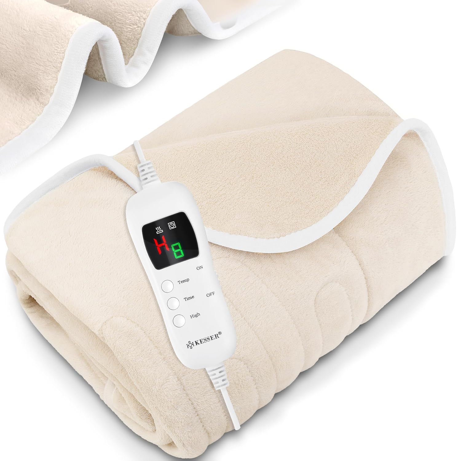 KESSER® Plüsch‑Elektrodecke 200 × 180 cm – 9 Stufen, TÜV SÜD GS, automatischer Timer, waschbar