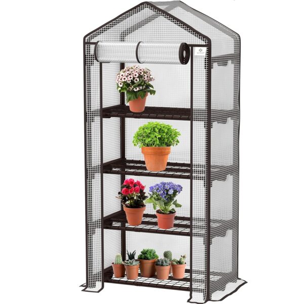 KESSER Premium Folien-Gewächshaus 4 Ebenen – 69x50x158 cm, 4 Regale, platzsparend