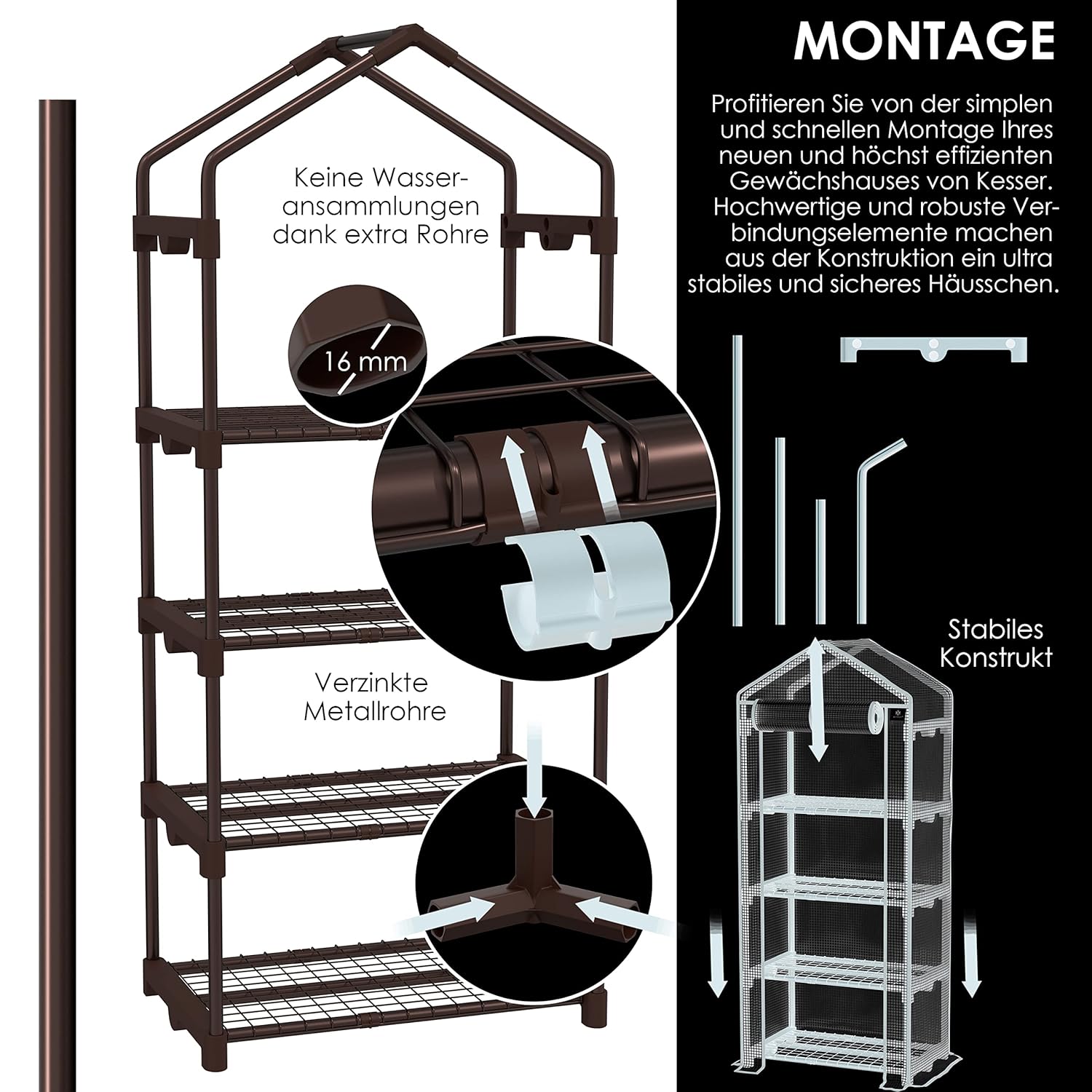 KESSER Premium Folien-Gewächshaus 4 Ebenen – 69x50x158 cm, 4 Regale, platzsparend