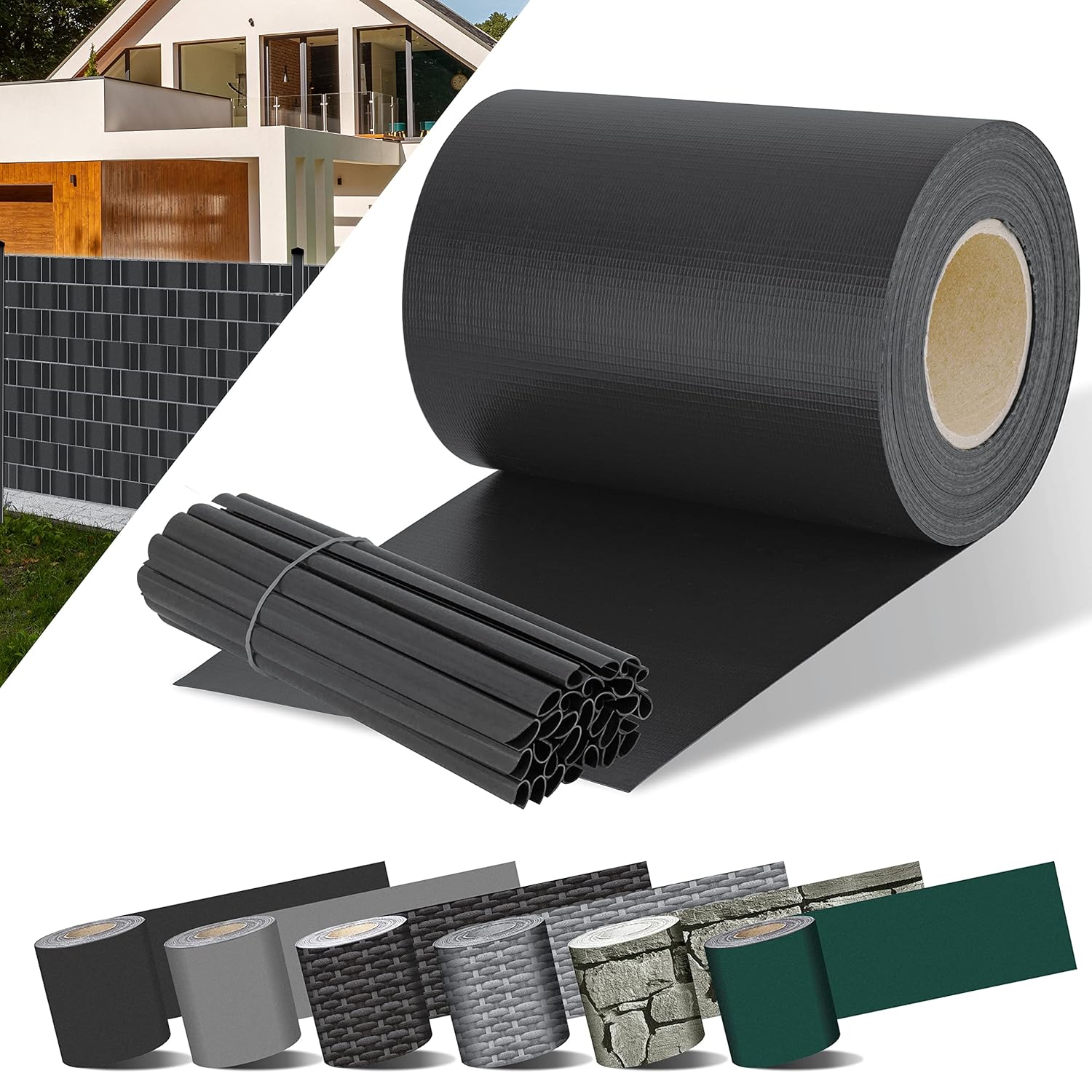 KESSER® Privatsphäre‑Filmschlaufen PVC, 70 m × 19 cm, wetterfest, winddicht, Doppelstab