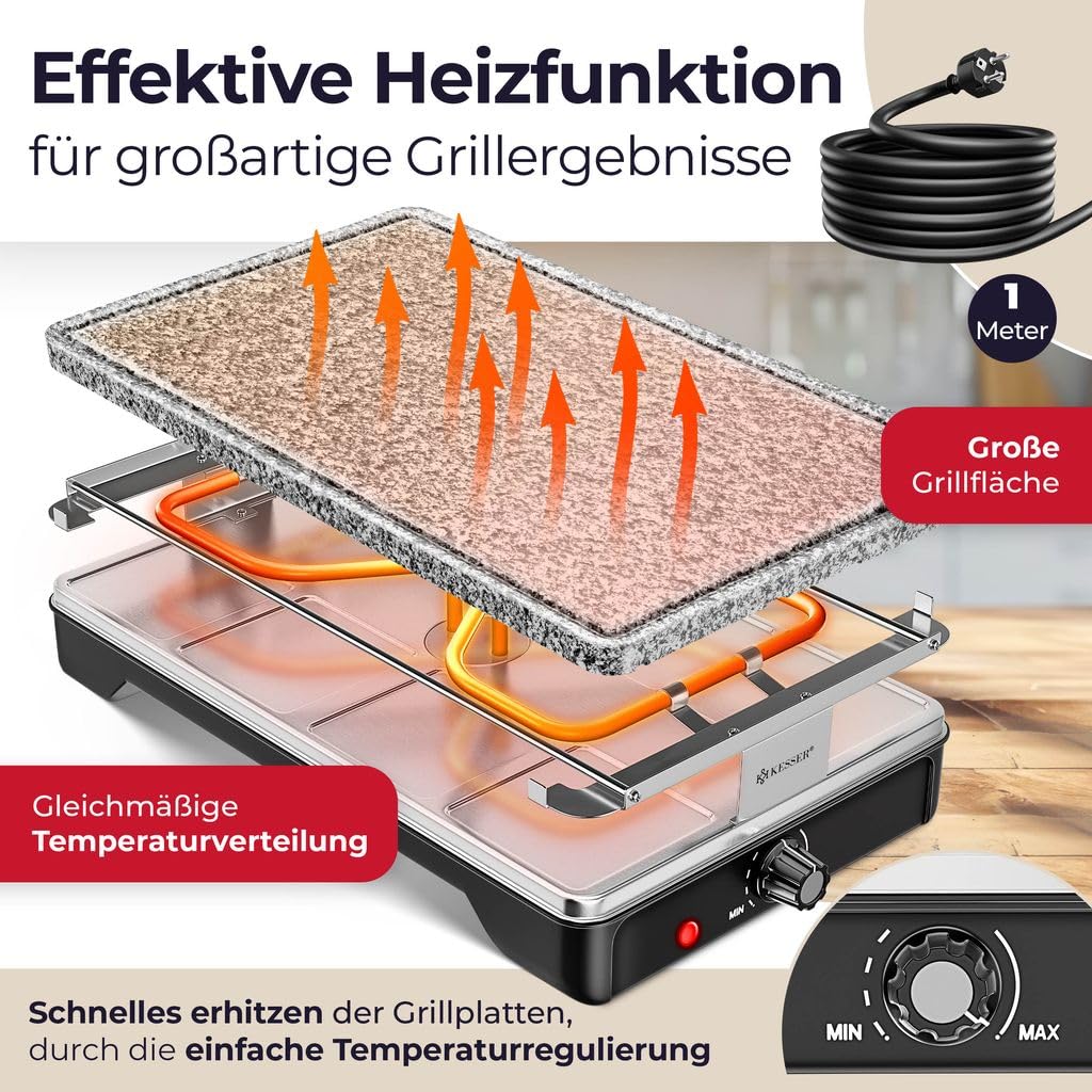 KESSER® Raclette Grill 1200 W – Naturgrillstein, 8 Pfännchen, Tischgrill
