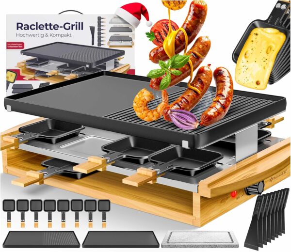 KESSER® Raclette‑Grill 1200 W – Naturstein, Antihaftplatte, Tischgrill für 8 Personen
