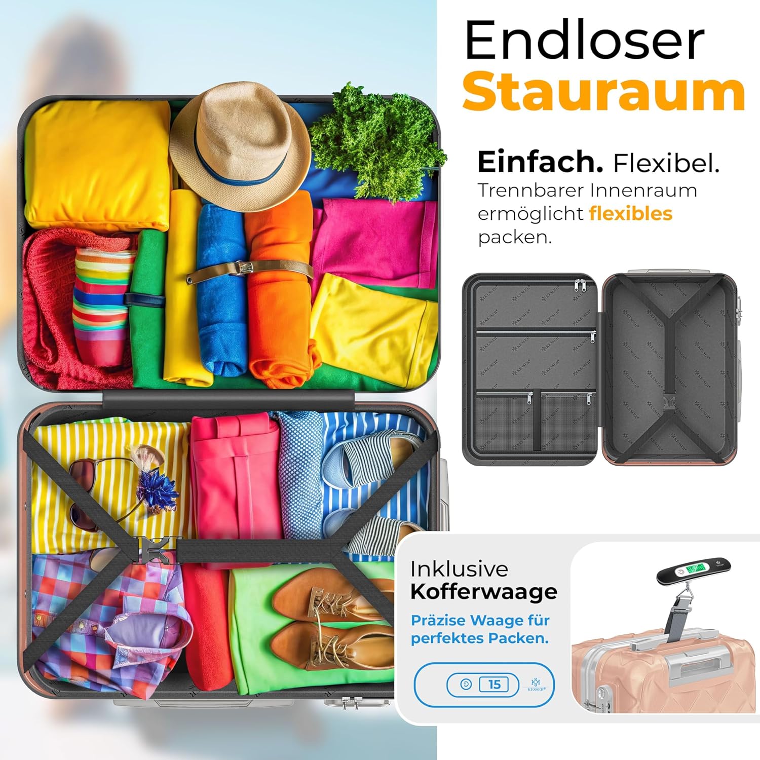 KESSER® Reisetasche Set 3 Stück: ABS Hartschale, 360° Räder, Kombo-Schloss