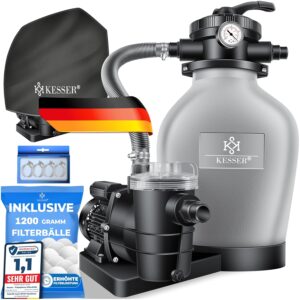 KESSER Sandfilter 600W Pumpe, 1,2 kg Kugeln, 13.200 L/h, 30 kg, 7‑Wege‑Ventil