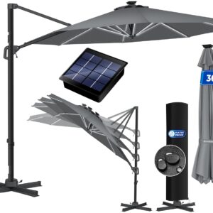 KESSER® Schirm Cantilever XL 330 cm 360° Drehbar, 7‑Wege‑Neigung, LED‑Solar