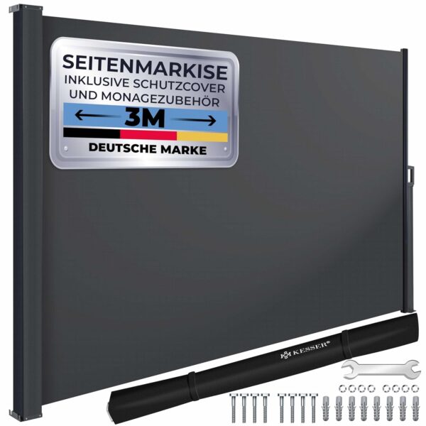 Kesser® Seitenschattwand verstellbar undurchsichtig Windschutz Garten/Balkon/Terrasse Wandhalterung