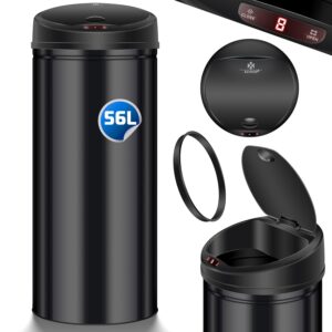 KESSER Sensor-Mülleimer 56 l Edelstahl, automatischer Schließmechanismus, schwarz