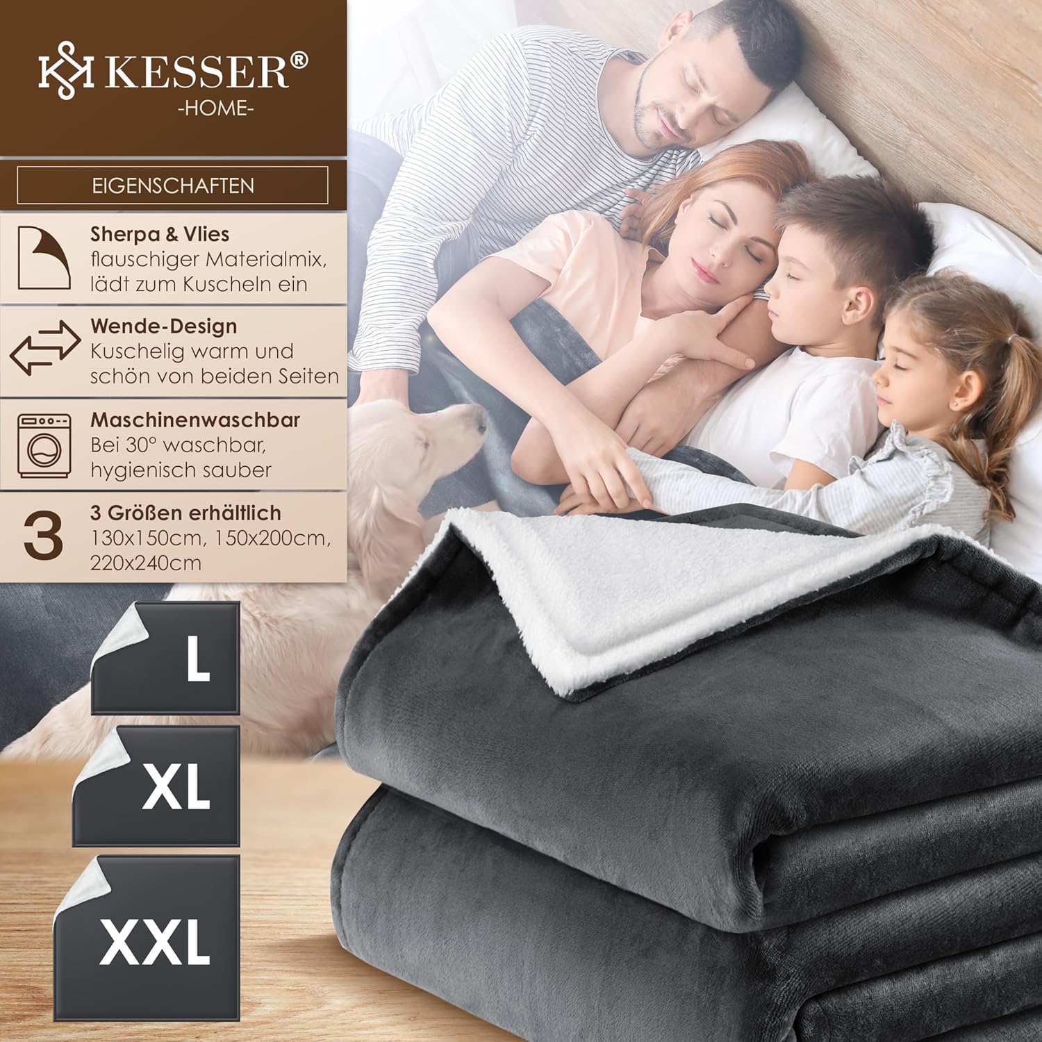 KESSER® Sherpa Decke – ultraweich, warm, faltenresistent
