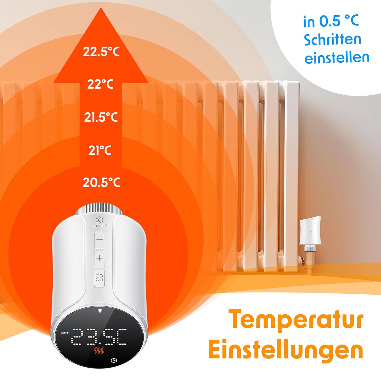 KESSER® Smart Thermostat 3 Stück WLAN, App‑Steuerung, Alexa/Google, 6 Heizkörper
