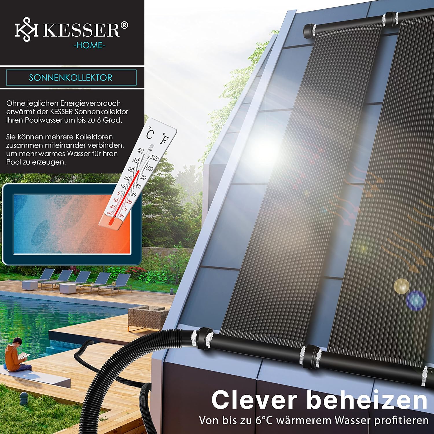KESSER® Solar‑Poolheizung 600×70 cm, bis 24.000 L, erweiterbar