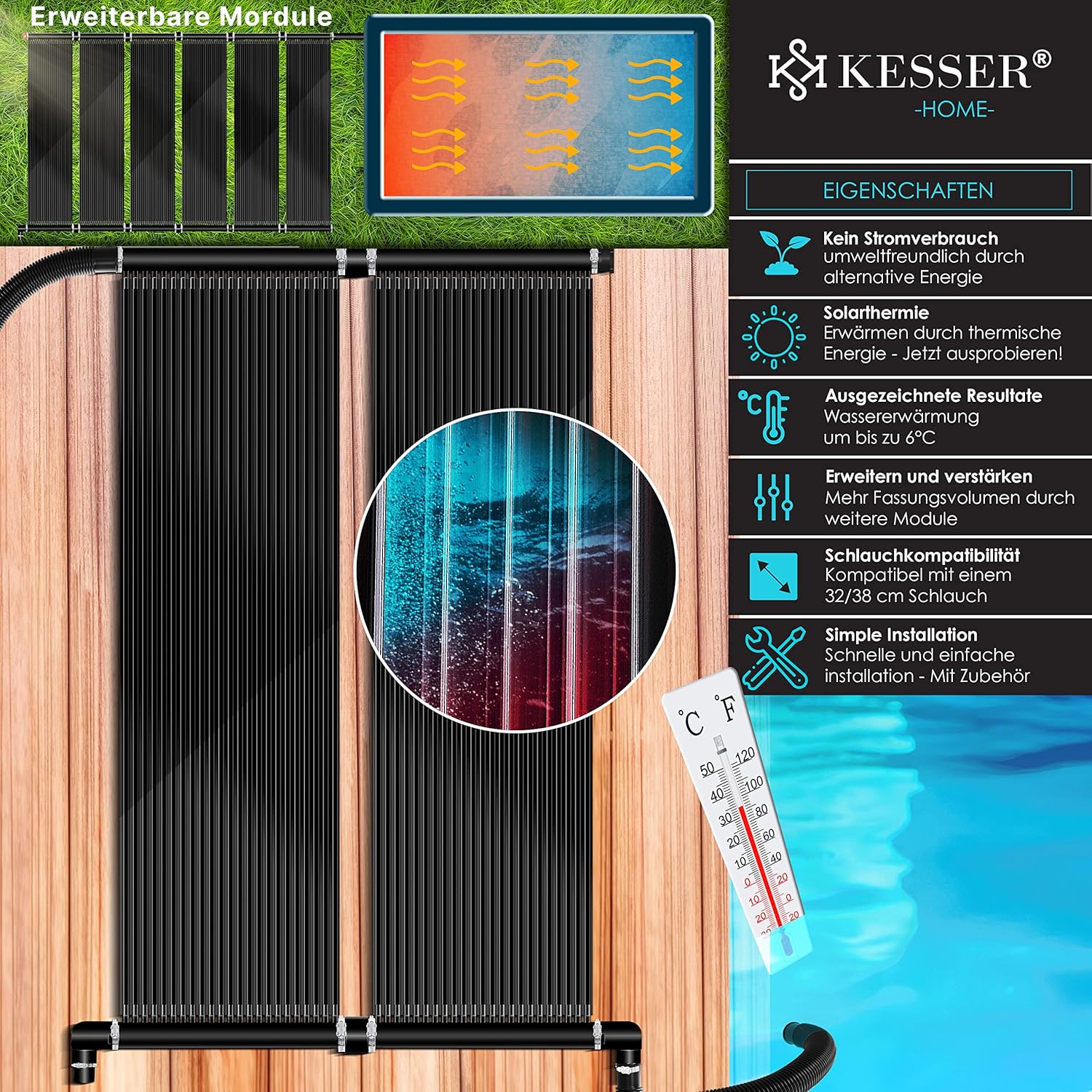 KESSER® Solar‑Poolheizung 600×70 cm, bis 24.000 L, erweiterbar