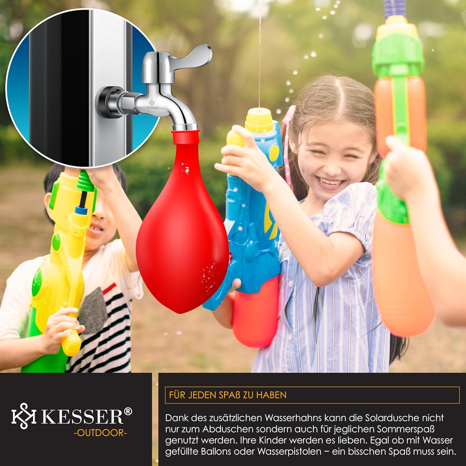 KESSER® Solarshower 40 L – Solargartendusche mit Metallregal, Schutzdeckel, bis 60 °C Warmwasser
