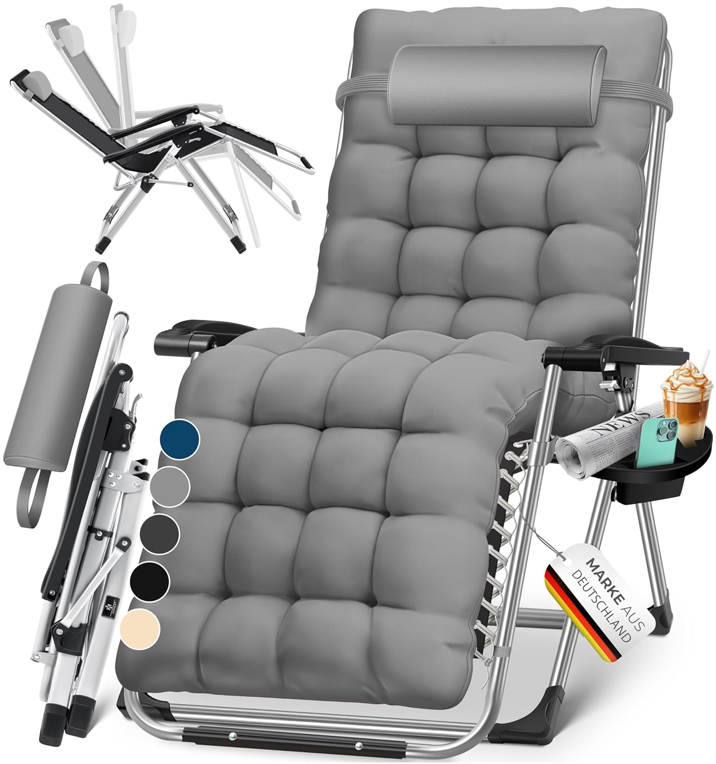 KESSER® Sonnenliege Deckchair faltbar, wetterfest, 200 kg, extra breite verstellbare Rückenlehne