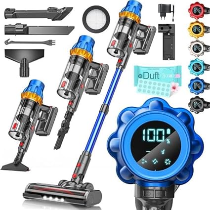 KESSER® Stick-Sauger 70 Min. Laufzeit, leise, LED‑Anzeige, Anti‑Knoten‑Bodenbürste