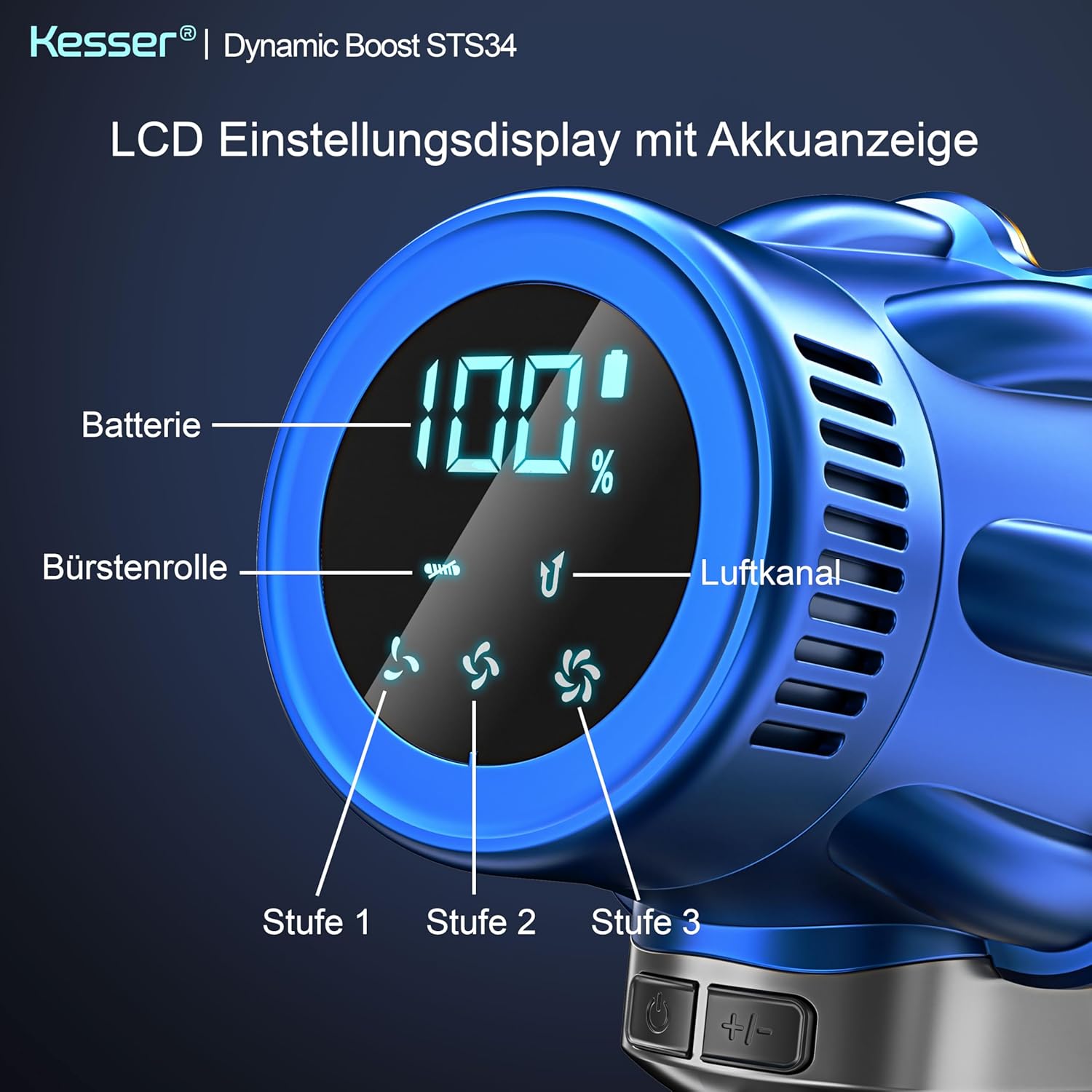 KESSER® Stick-Sauger 70 Min. Laufzeit, leise, LED‑Anzeige, Anti‑Knoten‑Bodenbürste