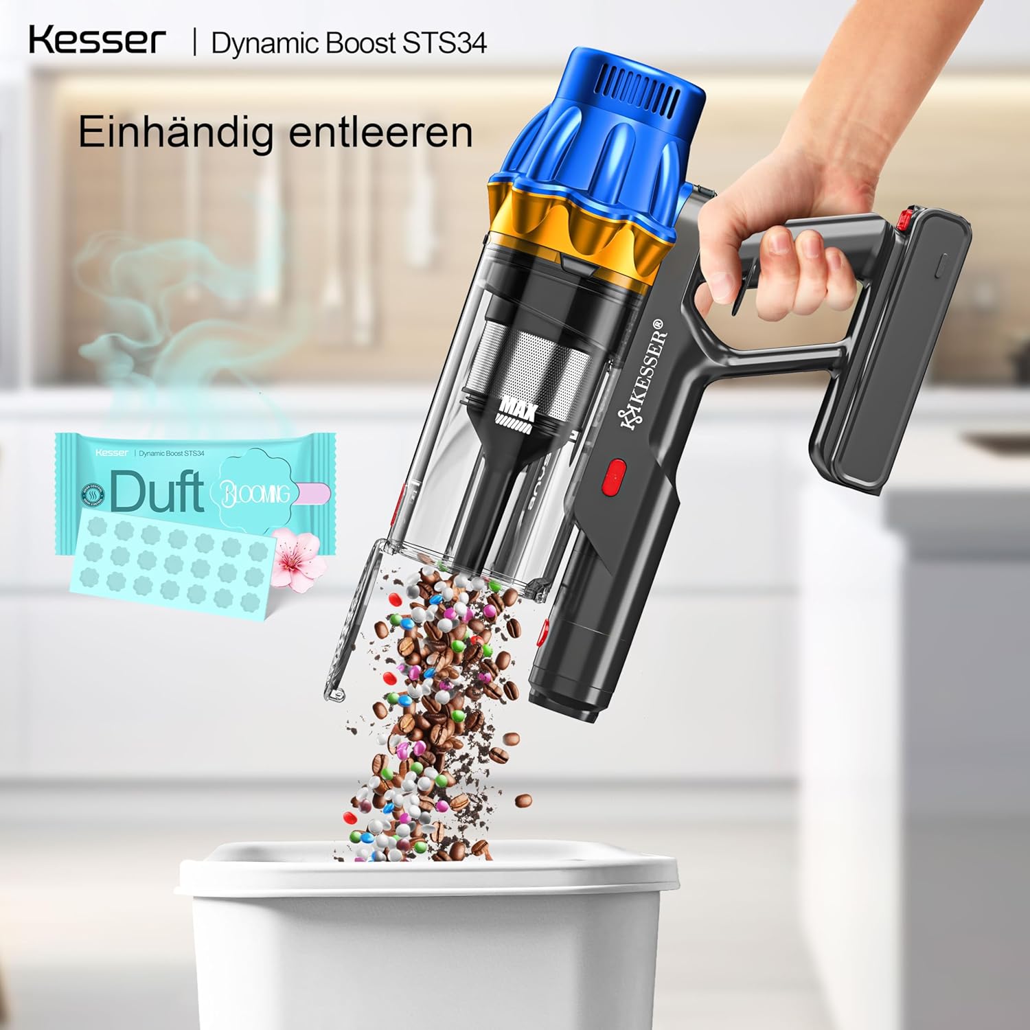 KESSER® Stick-Sauger 70 Min. Laufzeit, leise, LED‑Anzeige, Anti‑Knoten‑Bodenbürste