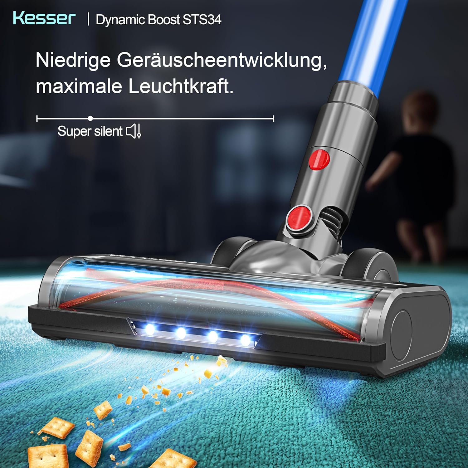 KESSER® Stick-Sauger 70 Min. Laufzeit, leise, LED‑Anzeige, Anti‑Knoten‑Bodenbürste