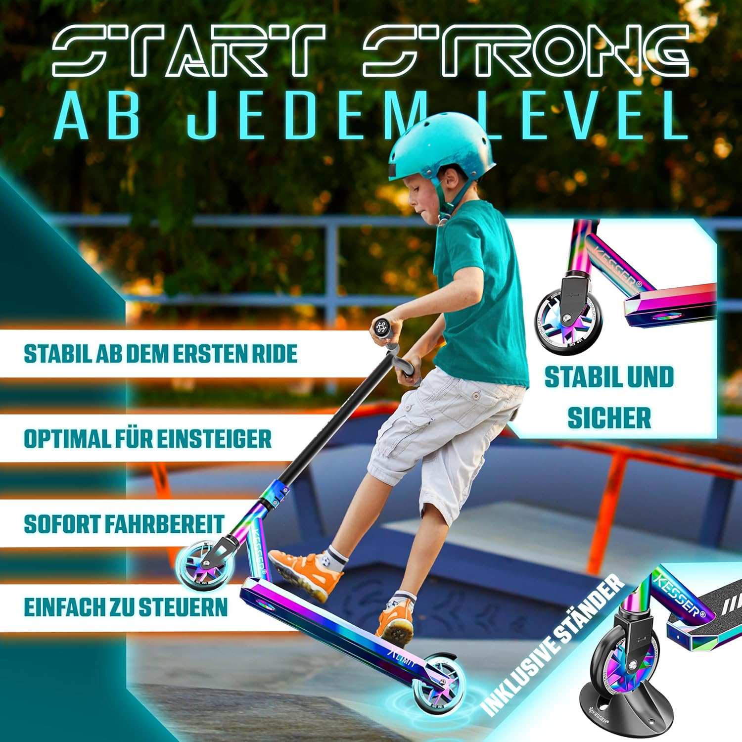 Kesser Stunt Scooter X‑Limit‑Pro 360° Lenkung ABEC9 Kugellager 110 mm PU Räder
