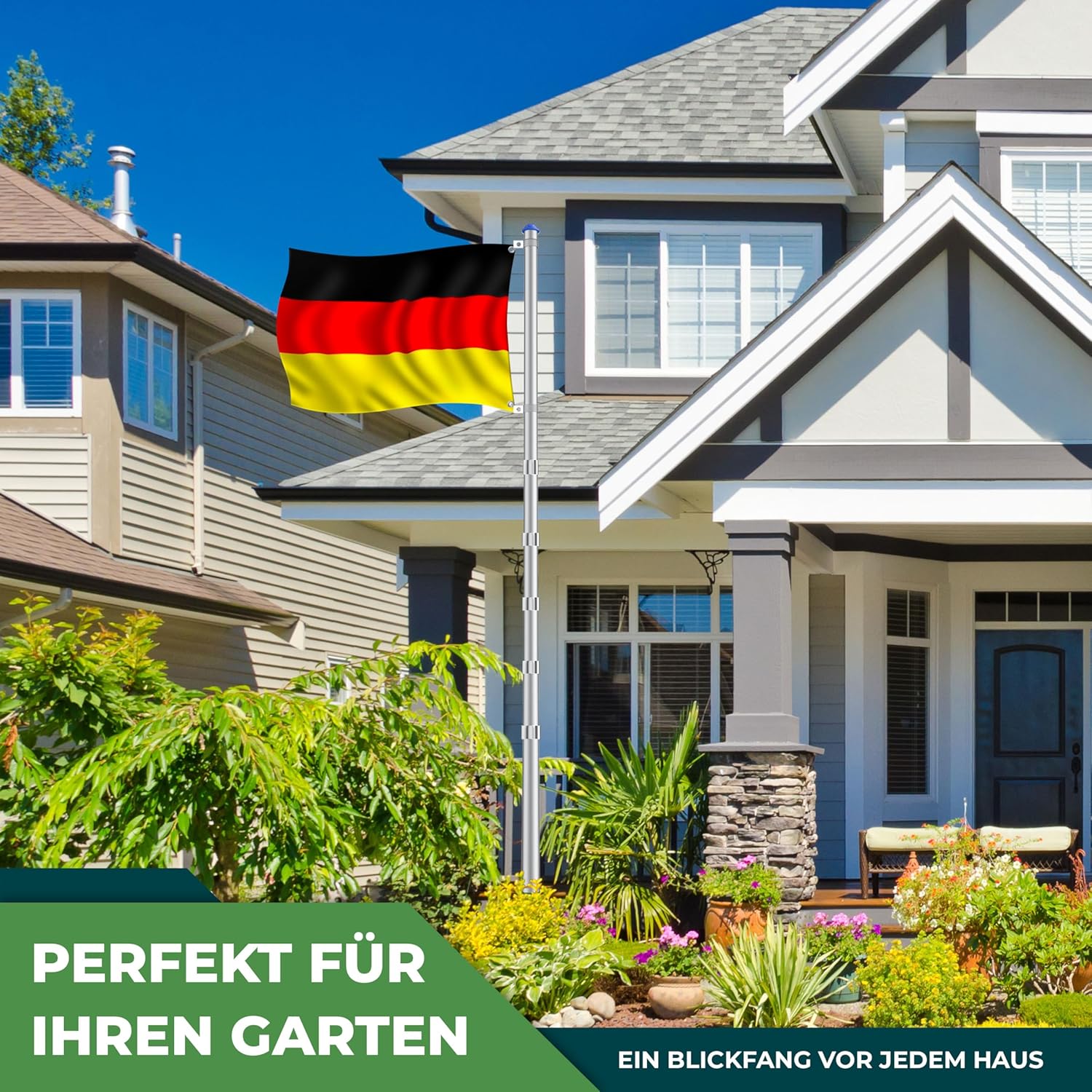 KESSER® Teleskop‑Flaggenschlange Aluminium 6,30 m – 60 cm Bodenring, einstellbar, Silber