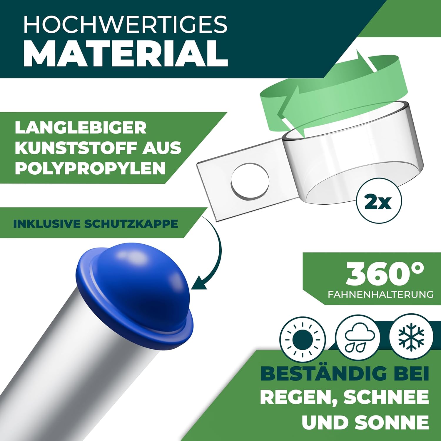 KESSER® Teleskop‑Flaggenschlange Aluminium 6,30 m – 60 cm Bodenring, einstellbar, Silber