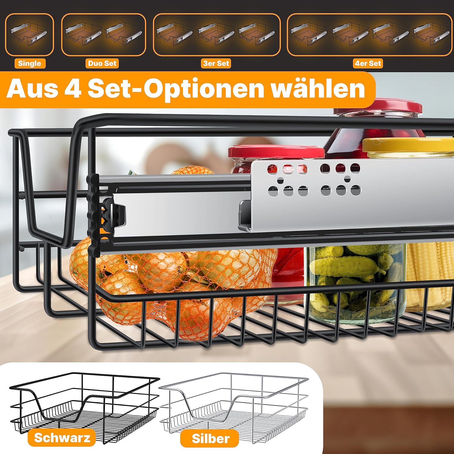 KESSER® Teleskopregal 4x60 cm – Vollauslauf, Schubladenrolle, Küche