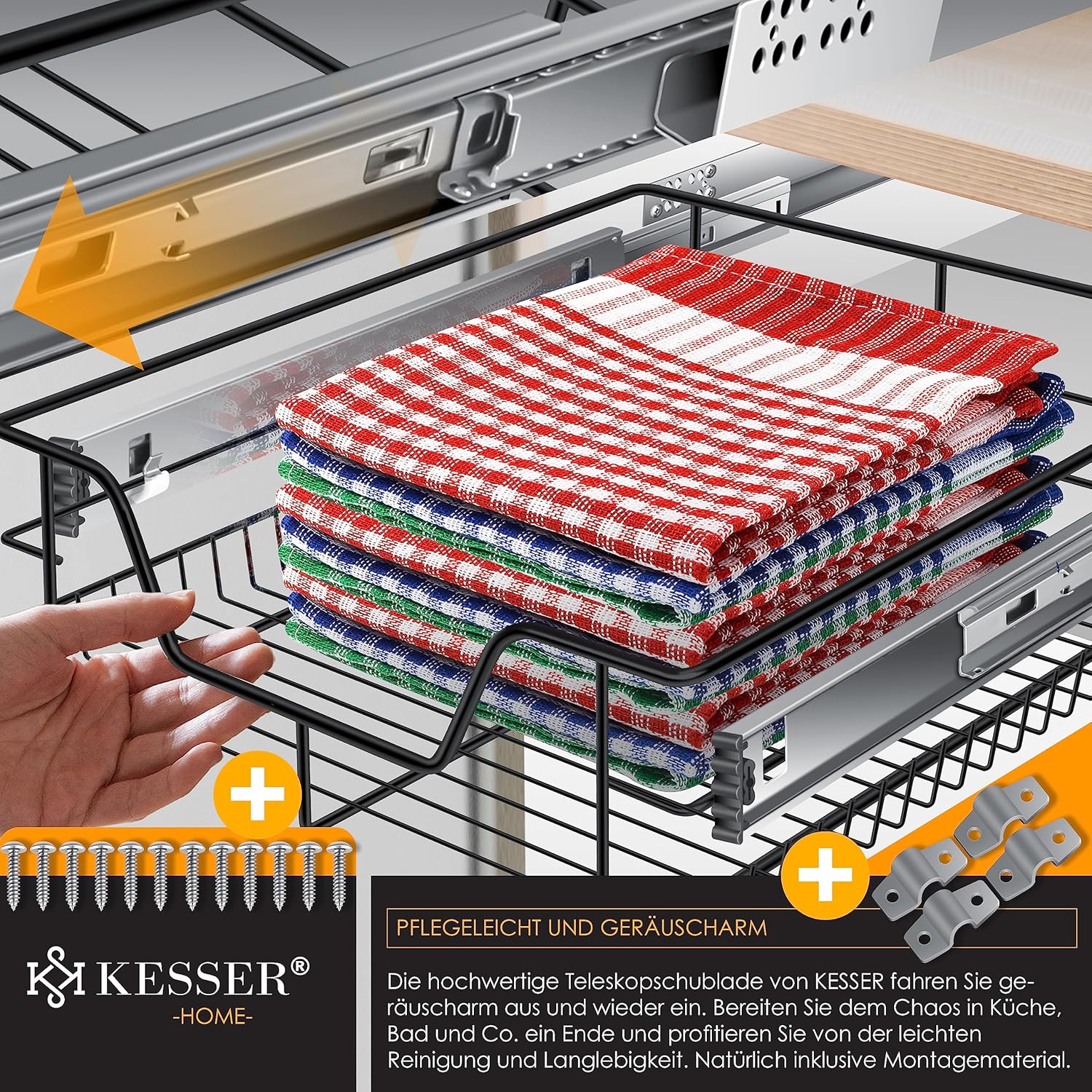 KESSER® Teleskopregal 4x60 cm – Vollauslauf, Schubladenrolle, Küche