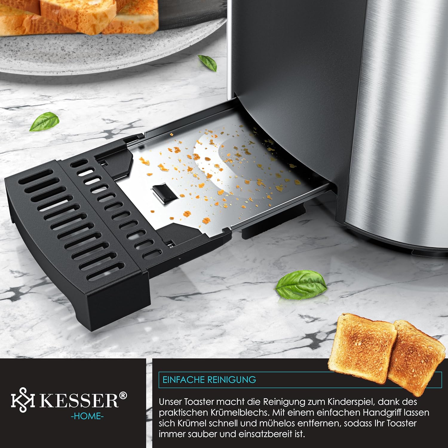 KESSER® Toaster 4 Scheiben, Brötchen-Anhänger, 6 Bräunungsstufen, Defrost/Reheat, Auto‑Abschaltung