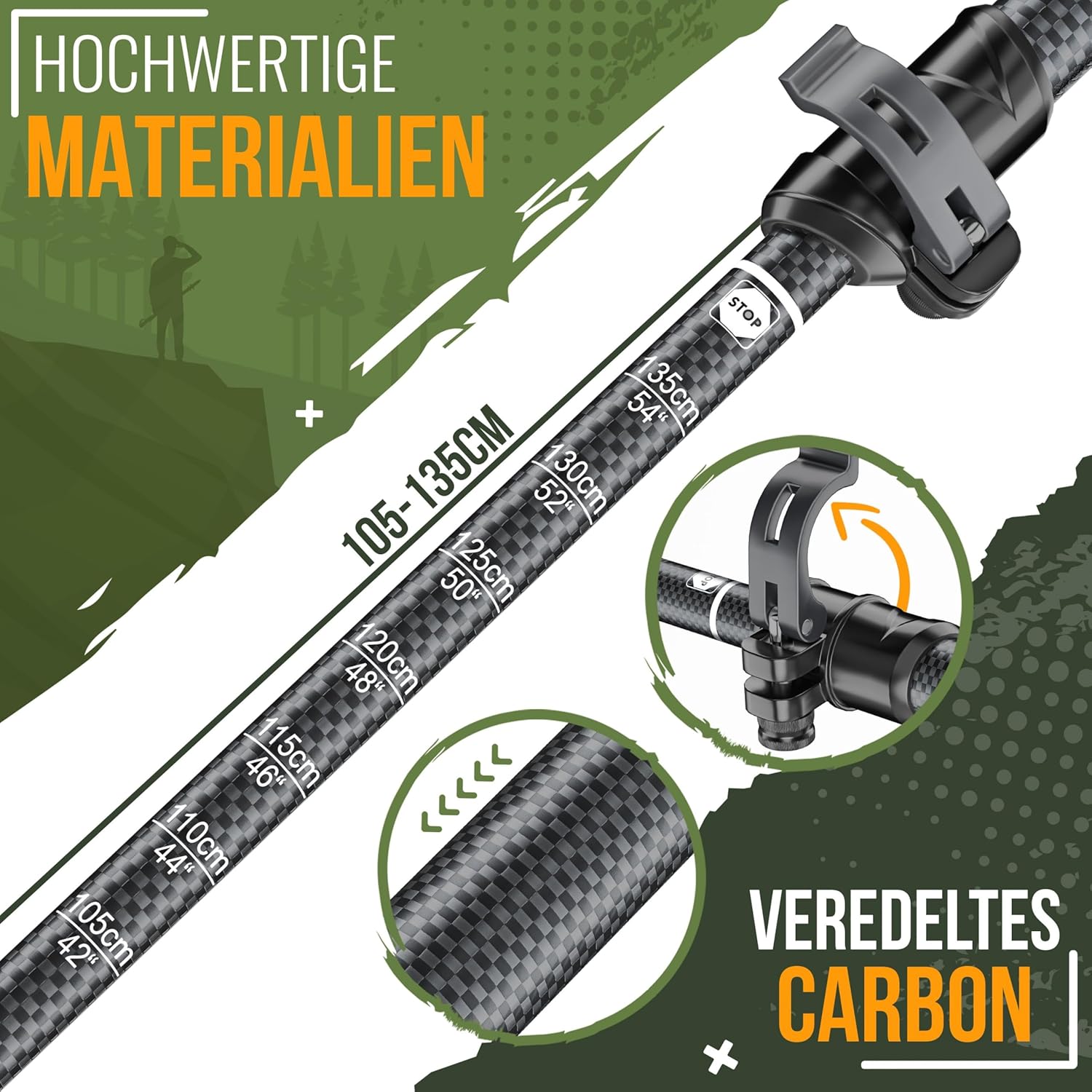 KESSER® Trekkingstöcke Aluminium/Carbon mit Korkgriff, teleskopisch, für Männer & Frauen