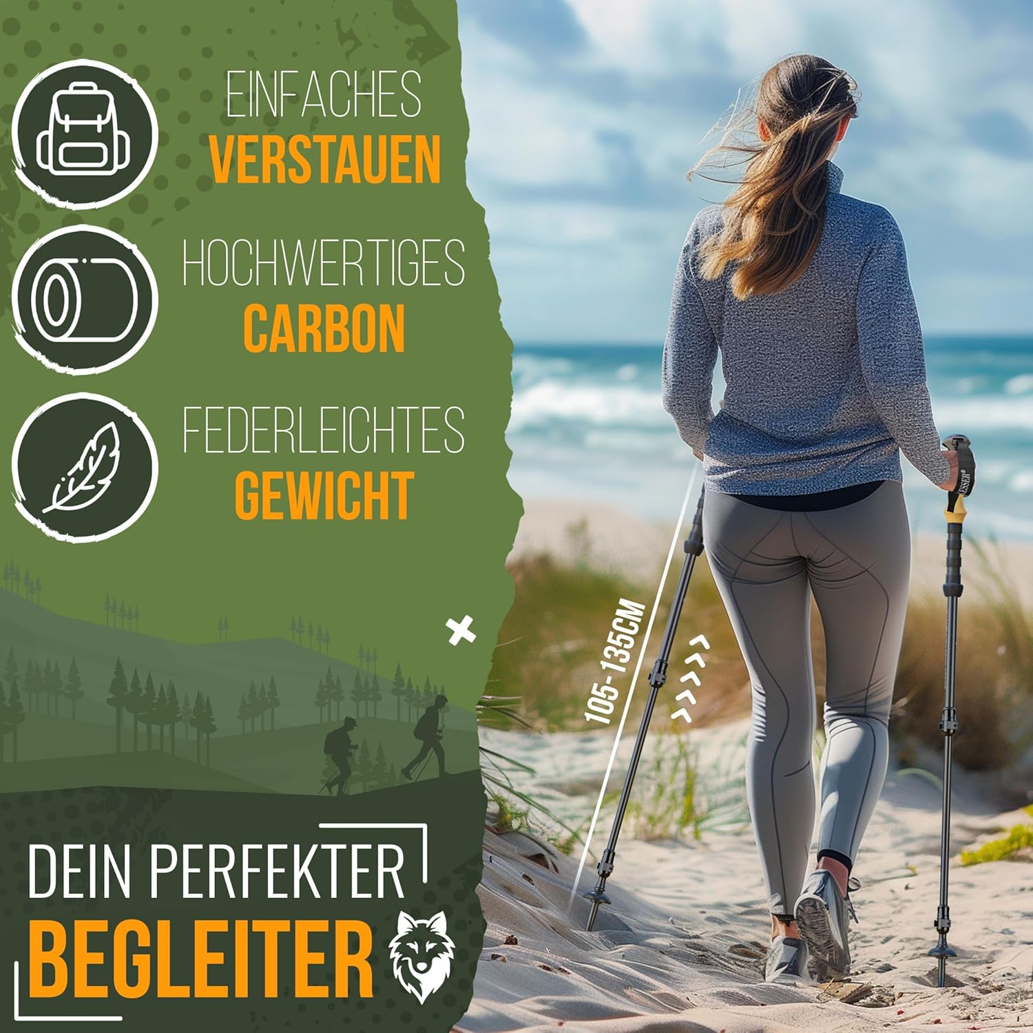 KESSER® Trekkingstöcke Aluminium/Carbon mit Korkgriff, teleskopisch, für Männer & Frauen