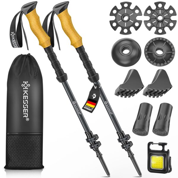 KESSER® Trekkingstöcke Aluminium/Carbon mit Korkgriff, teleskopisch, für Männer & Frauen