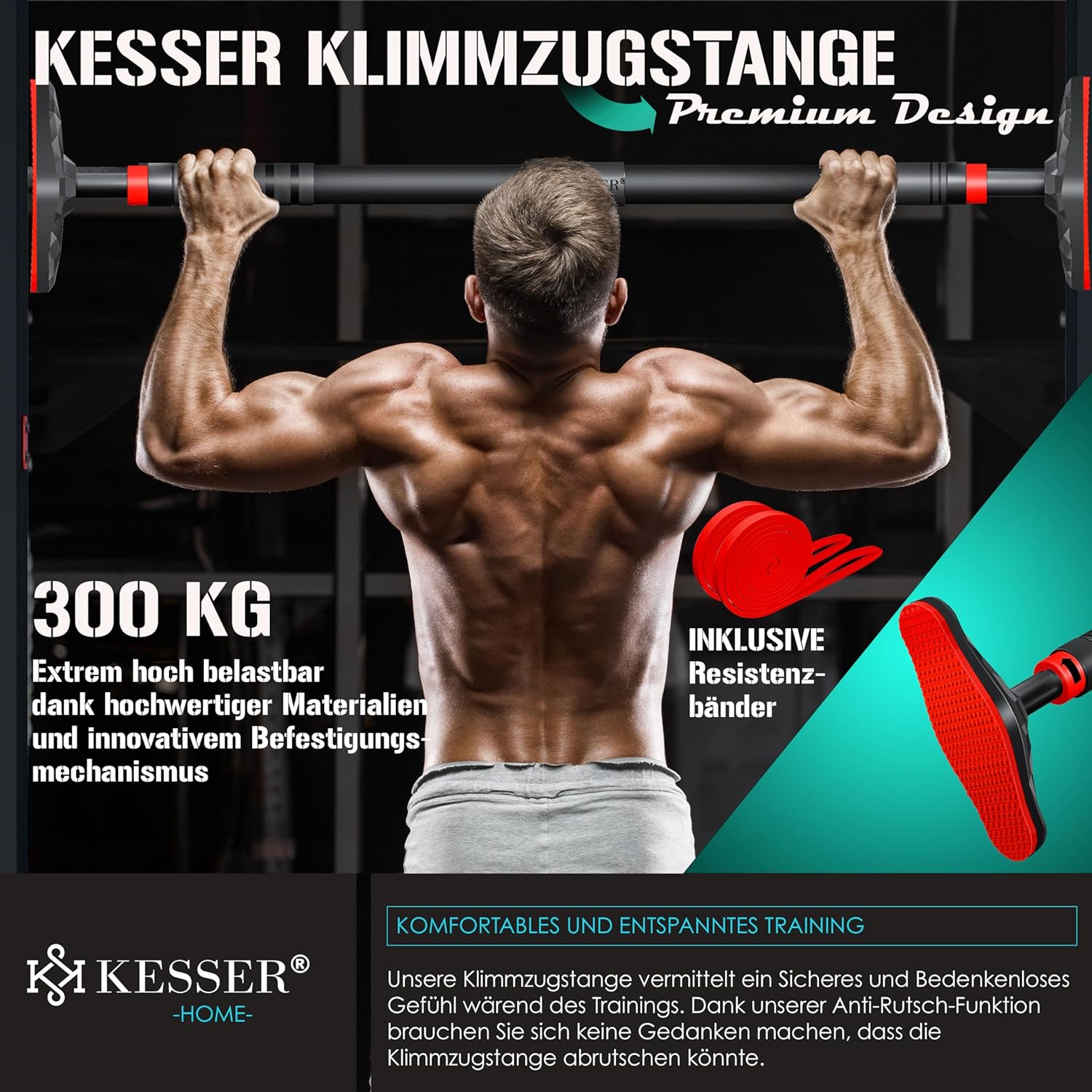 KESSER® Türrahmen Klimmzugstange, verstellbar 68‑106 cm, 300 kg, rutschfeste Griffe