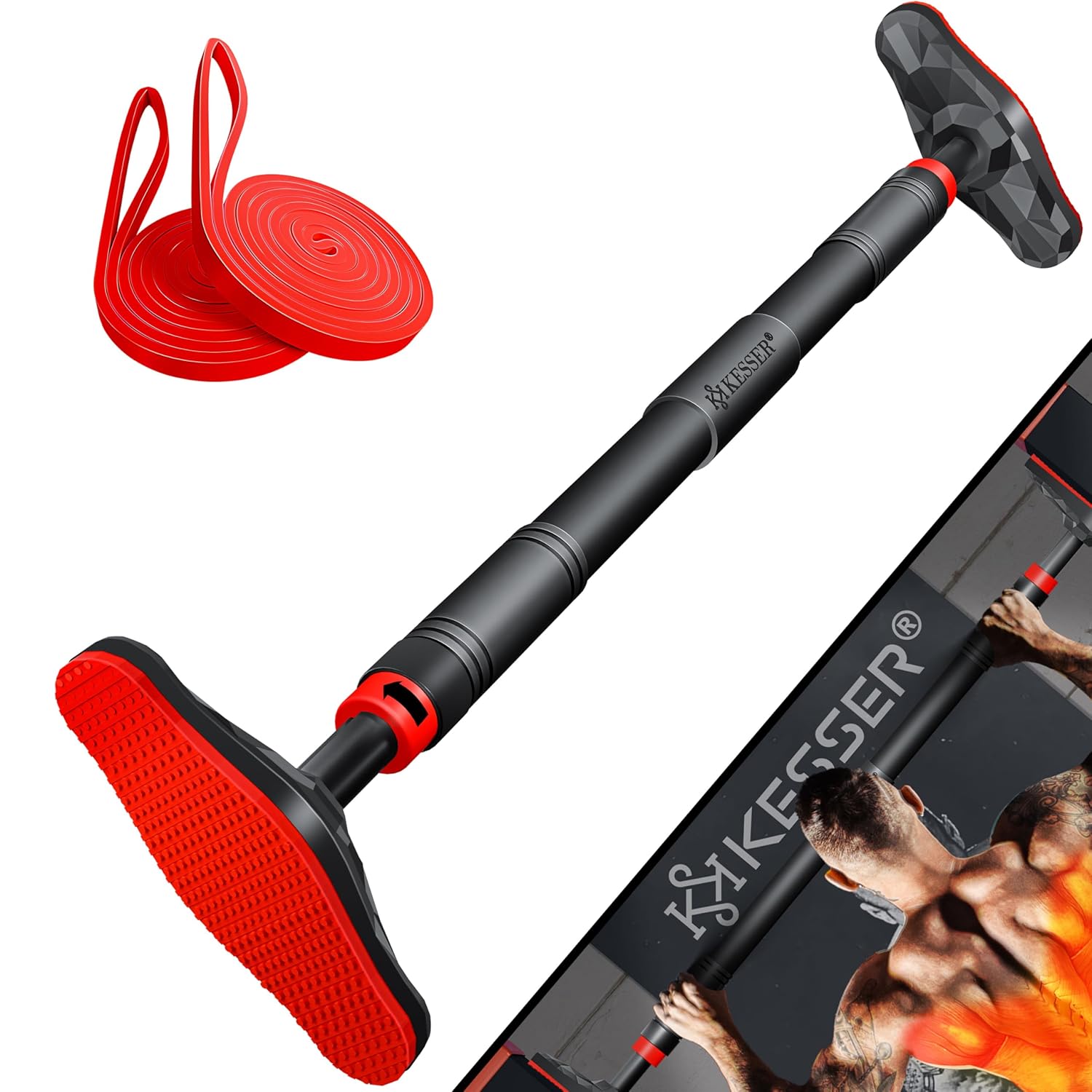 KESSER® Türrahmen Klimmzugstange, verstellbar 68‑106 cm, 300 kg, rutschfeste Griffe