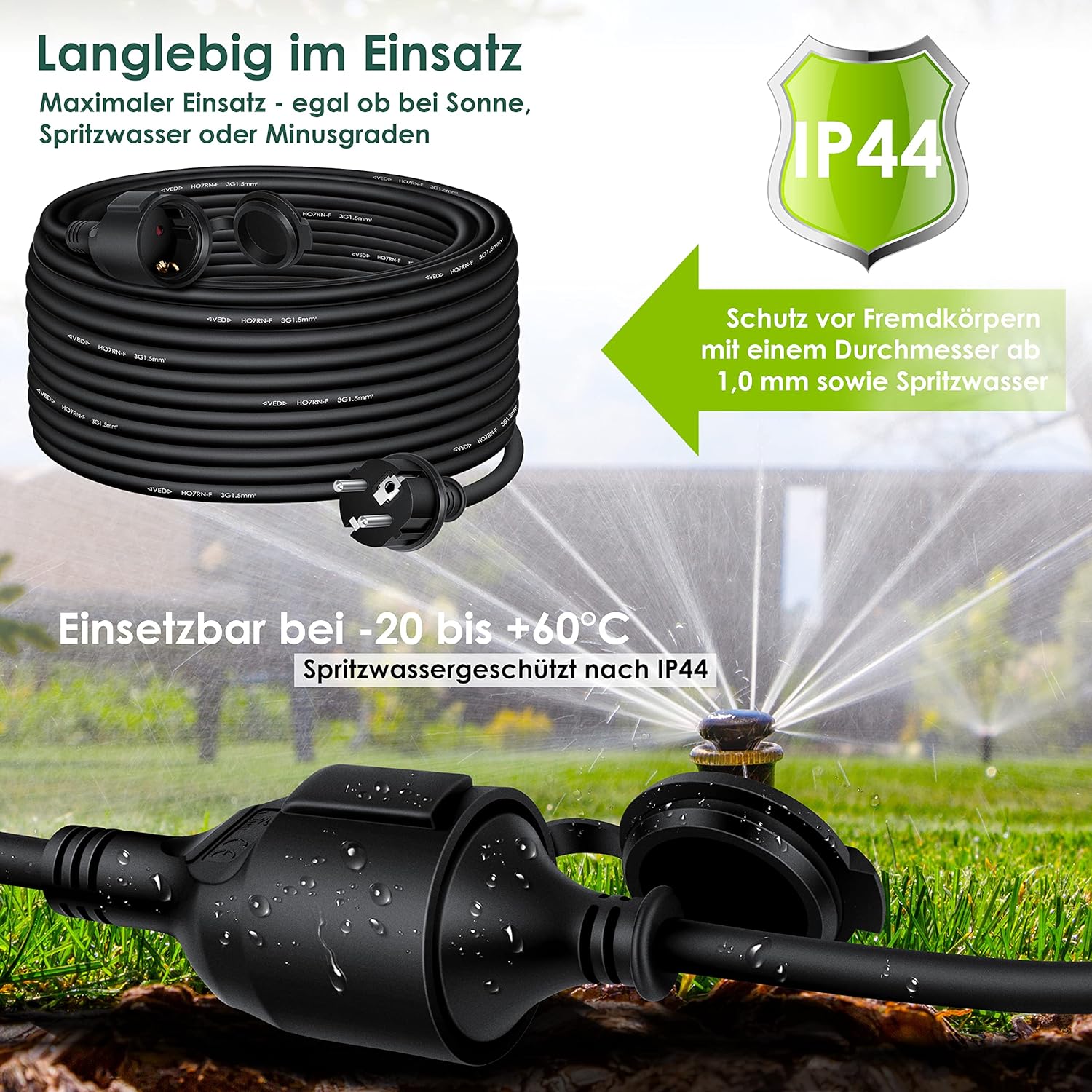 KESSER® Verlängerungskabel 30 m IP44 Schuko – wetterfest, Baustellen & Innen/Outdoor