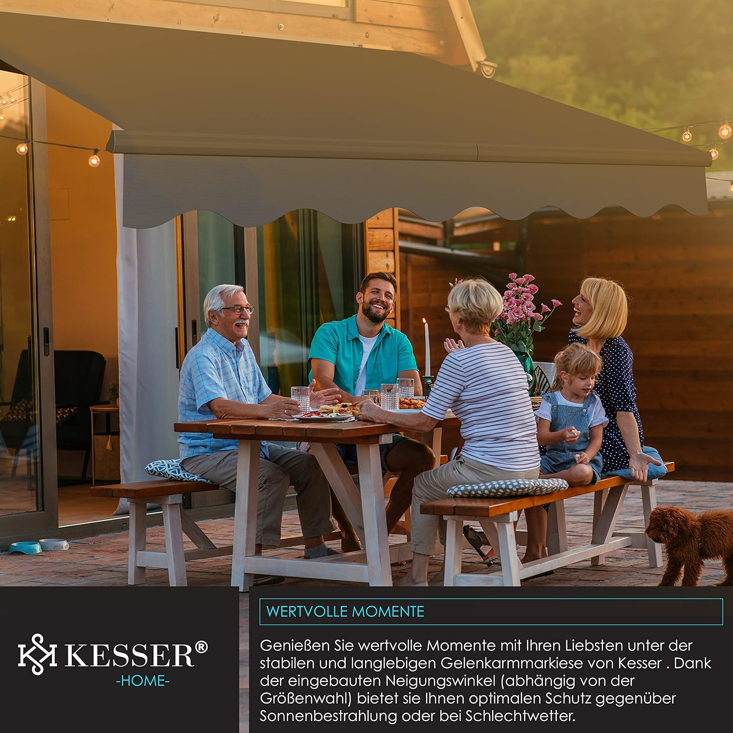 KESSER® verstellbarer Sonnenschirm 250x200 cm, wasserdicht, Wandmontage, Alu/Polyester Anthracit