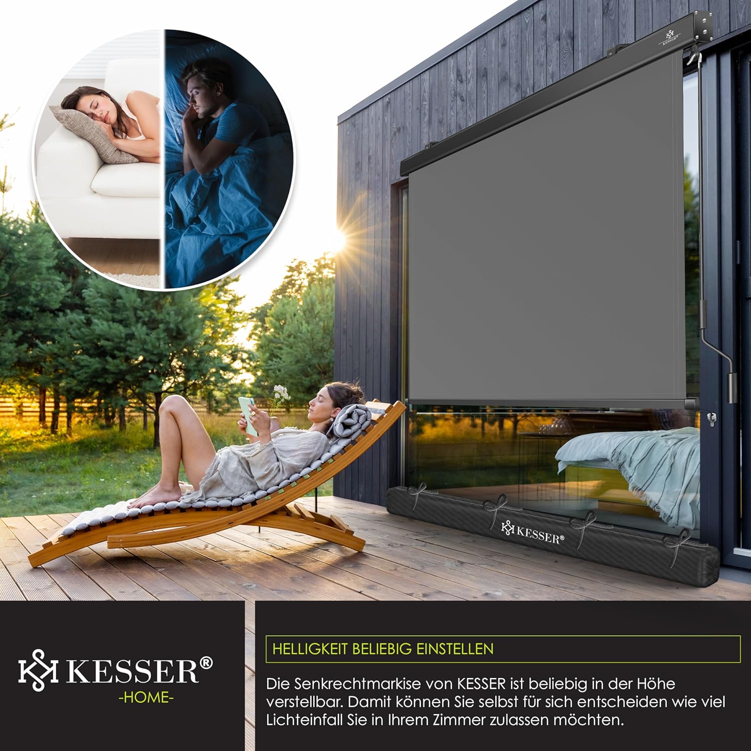 KESSER® Vertikalschattentuch 200x250 cm Handrad, Sonnenschutz, Privatsphäre