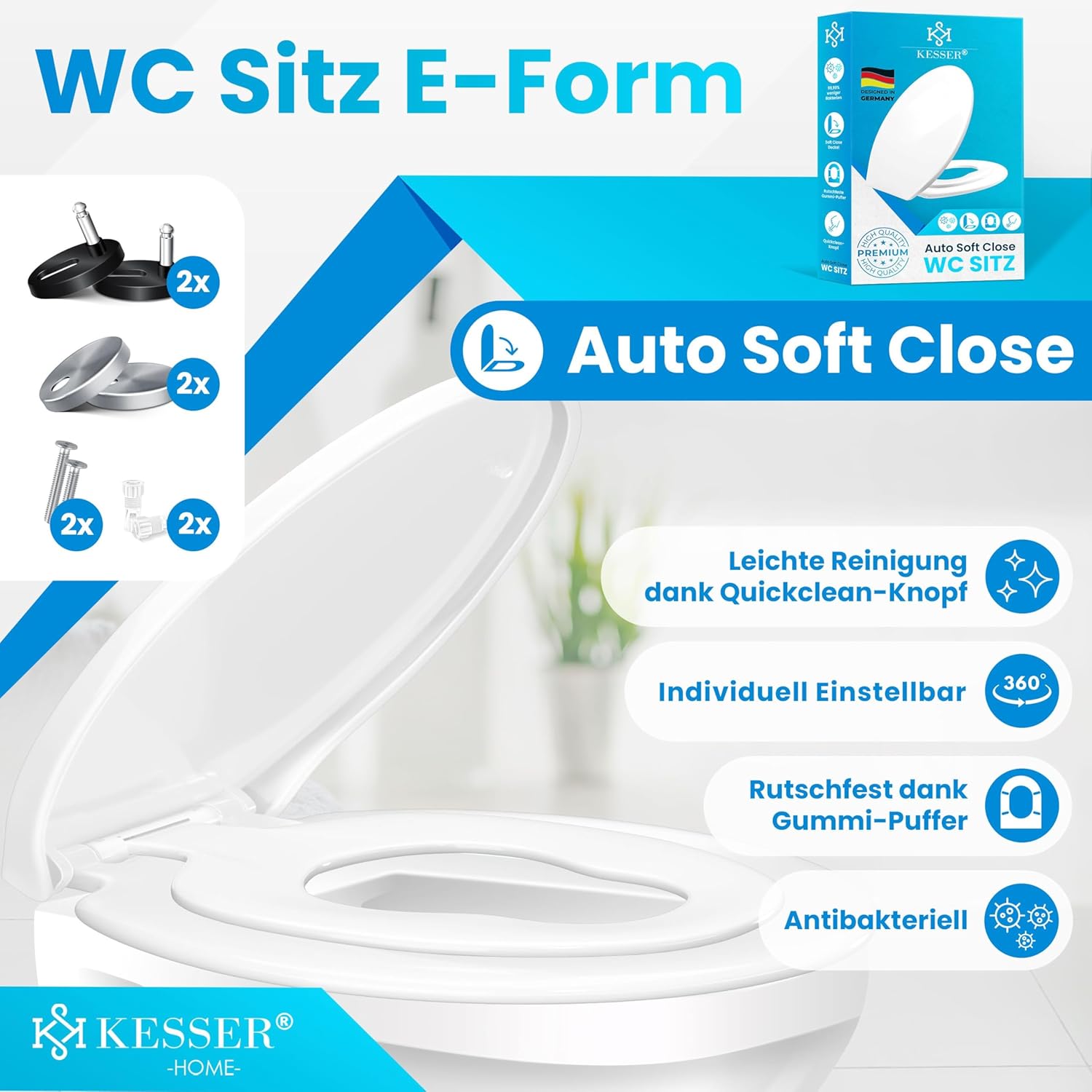 KESSER® WC-Sitz Soft-Close Schnellverschluss Duroplast Edelstahl-Anschlüsse Kinder