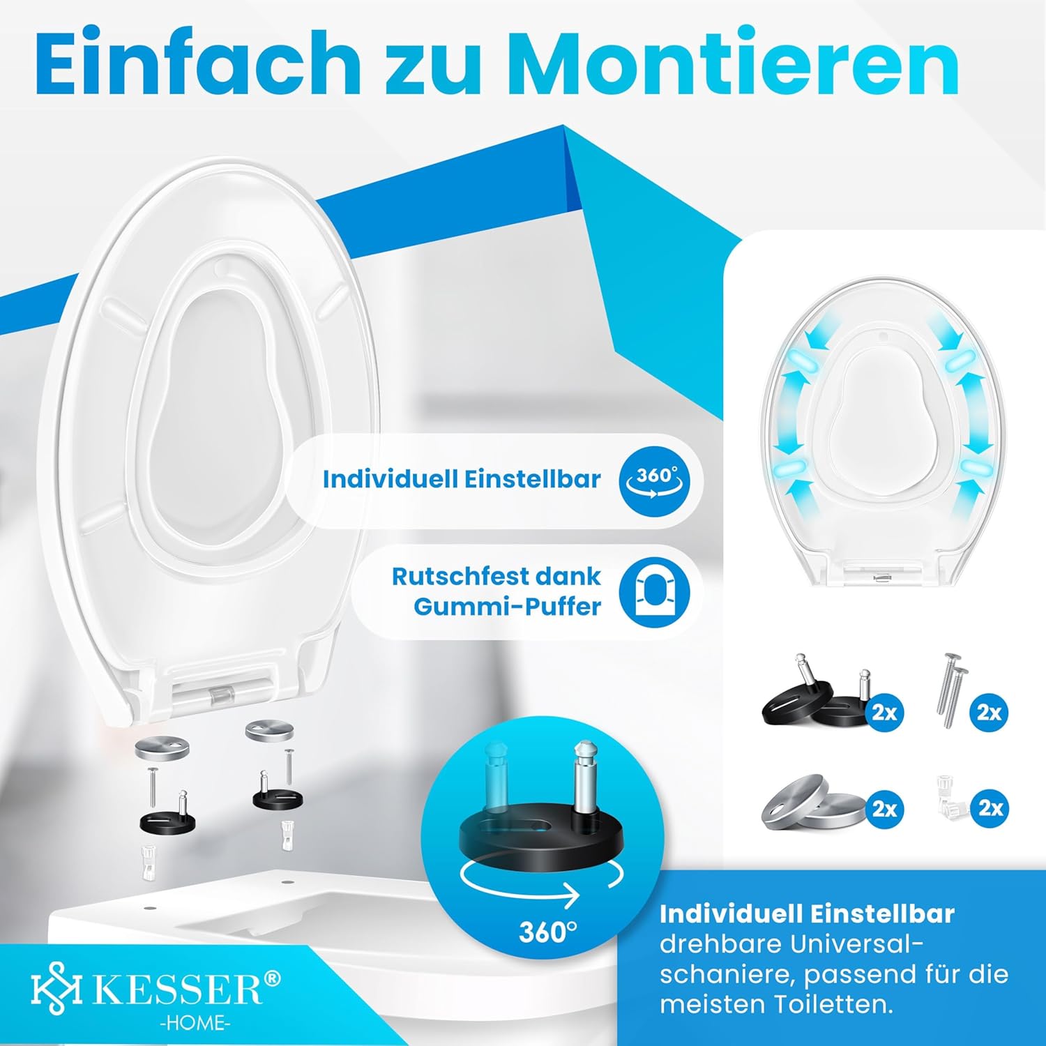 KESSER® WC-Sitz Soft-Close Schnellverschluss Duroplast Edelstahl-Anschlüsse Kinder