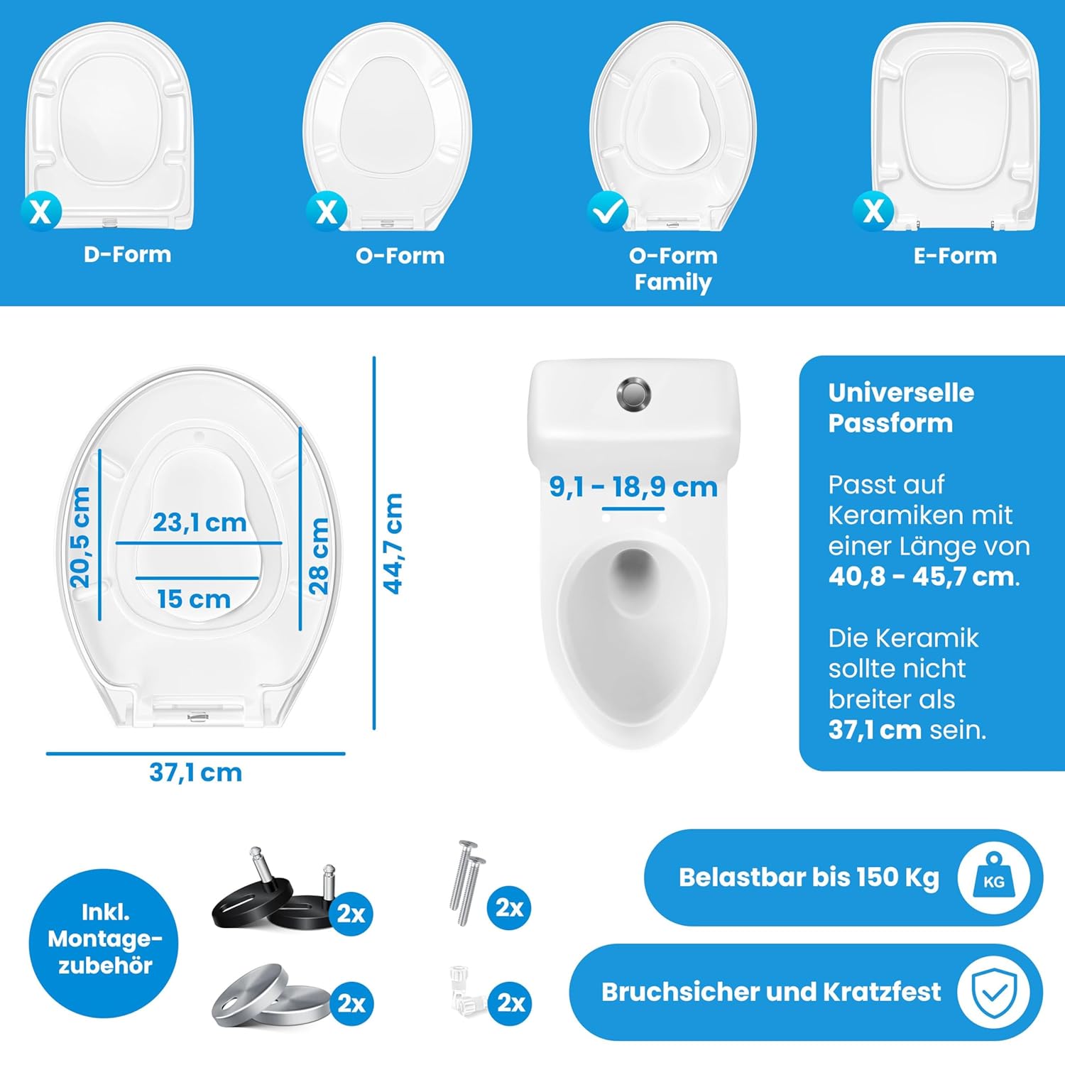 KESSER® WC-Sitz Soft-Close Schnellverschluss Duroplast Edelstahl-Anschlüsse Kinder