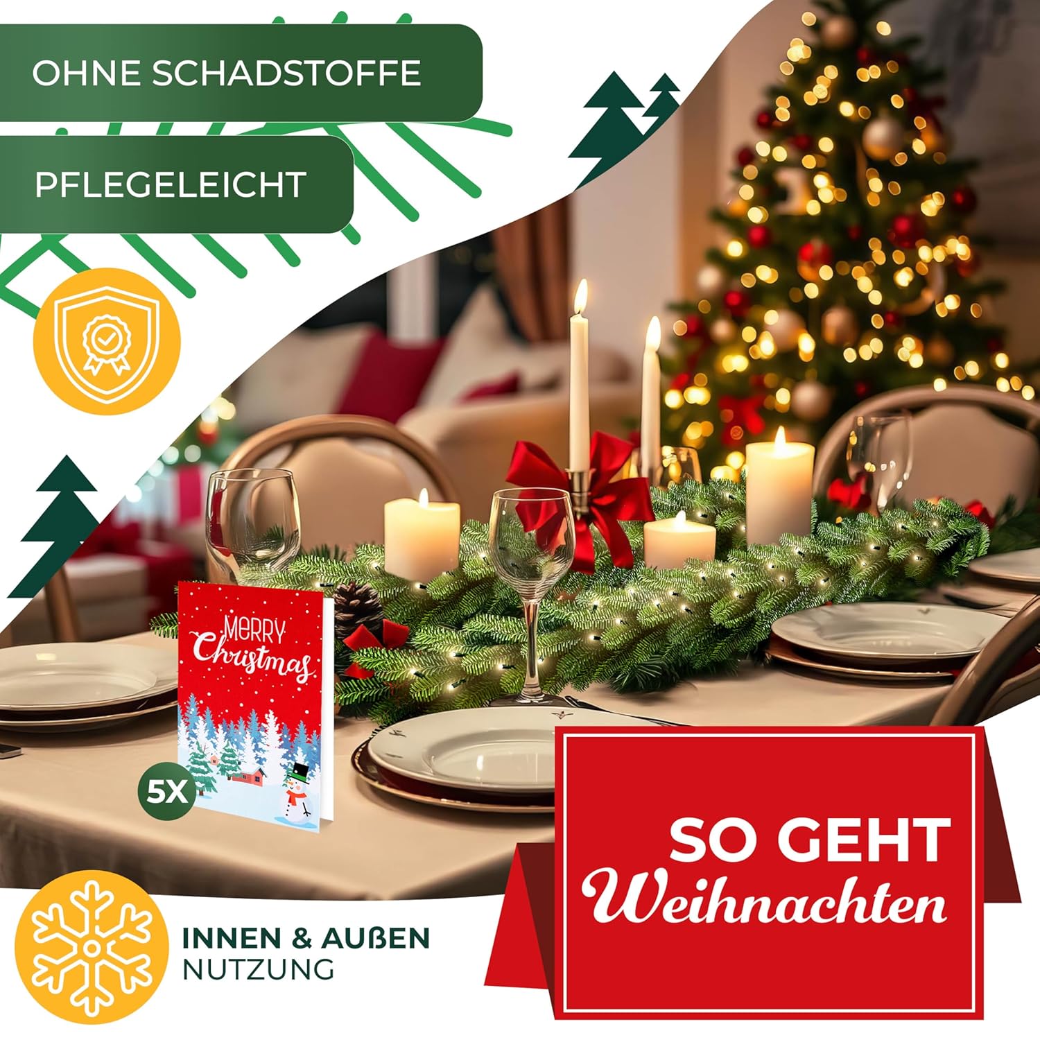 KESSER Weihnachtslichtkette 5 m – 100 LEDs, 6h Timer, 8 Modi – Tannenbaum‑Dekoration Innen & Außen