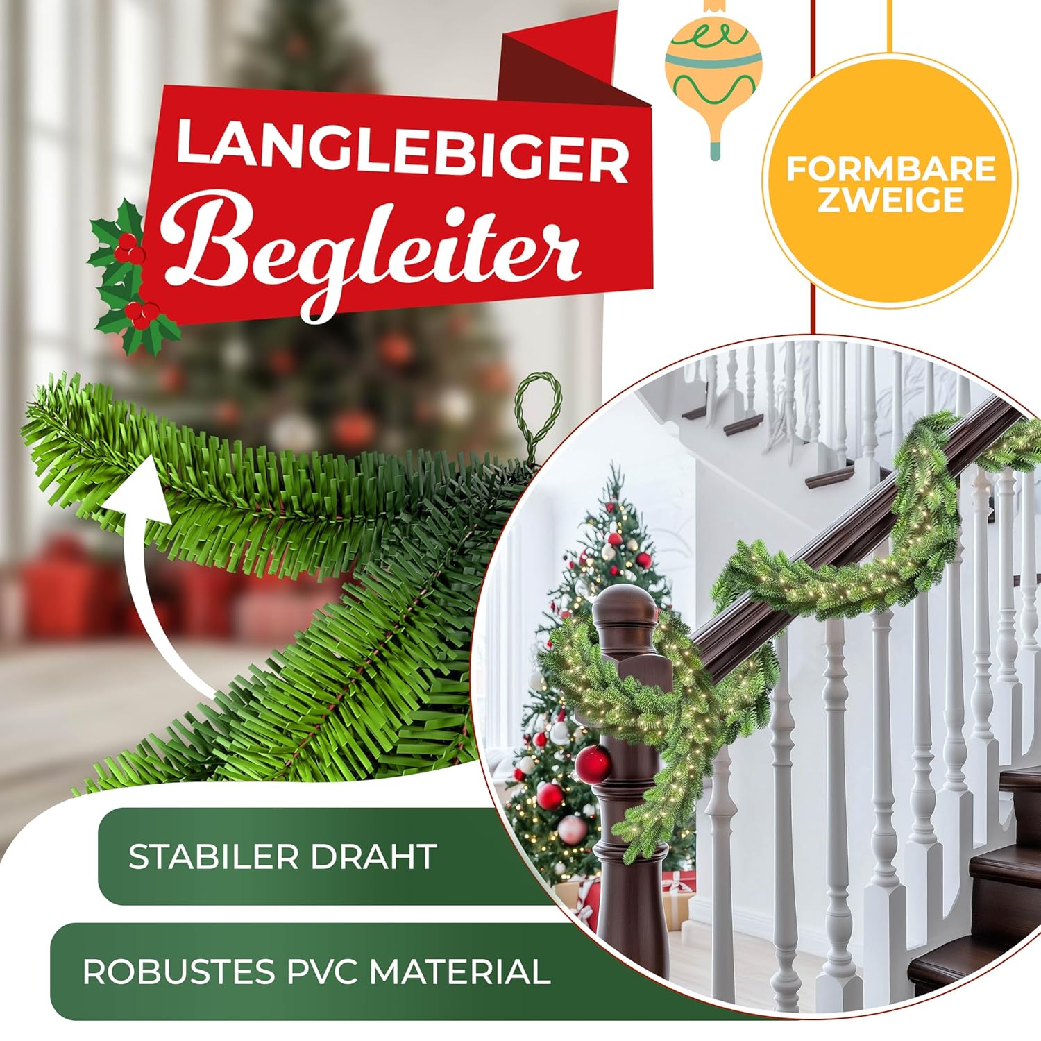 KESSER Weihnachtslichtkette 5 m – 100 LEDs, 6h Timer, 8 Modi – Tannenbaum‑Dekoration Innen & Außen