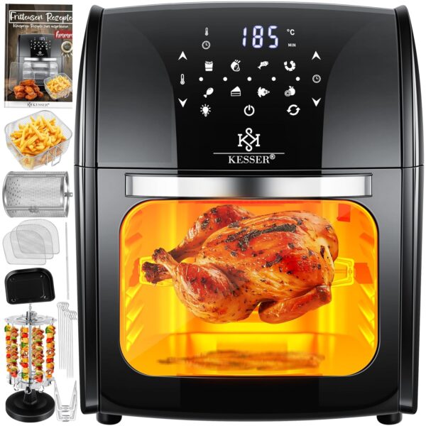 Kesser XXL Airfryer 9-in-1: Rotierender Grill, 1800 W, Ölfrei, 8 Programme