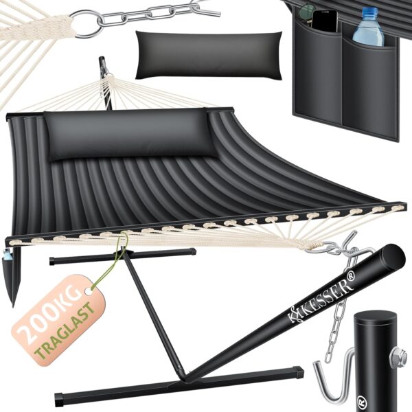 KESSER® XXL Doppelhängematte mit Rahmenpolster, 200 kg, 2‑Personen, Indoor/Outdoor