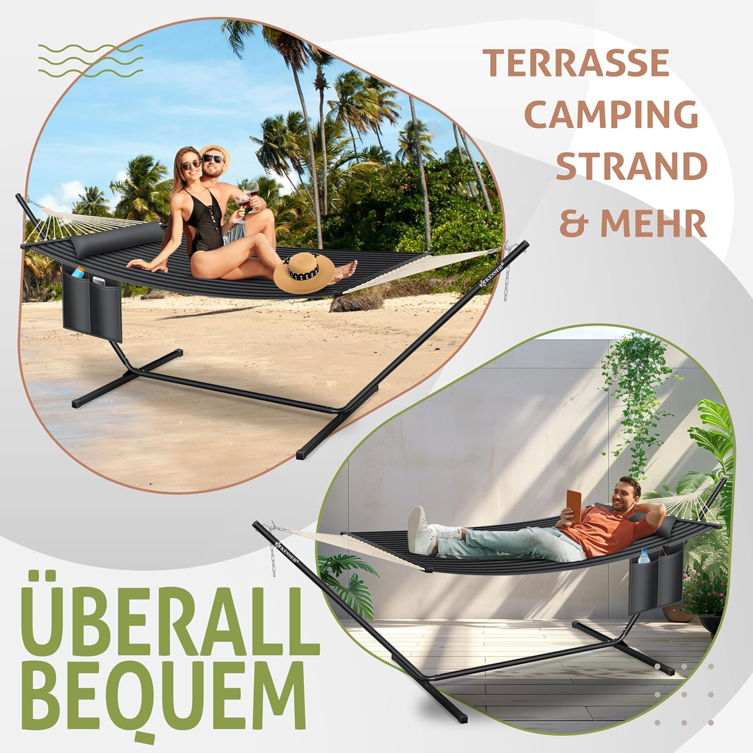 KESSER® XXL Doppelhängematte mit Rahmenpolster, 200 kg, 2‑Personen, Indoor/Outdoor