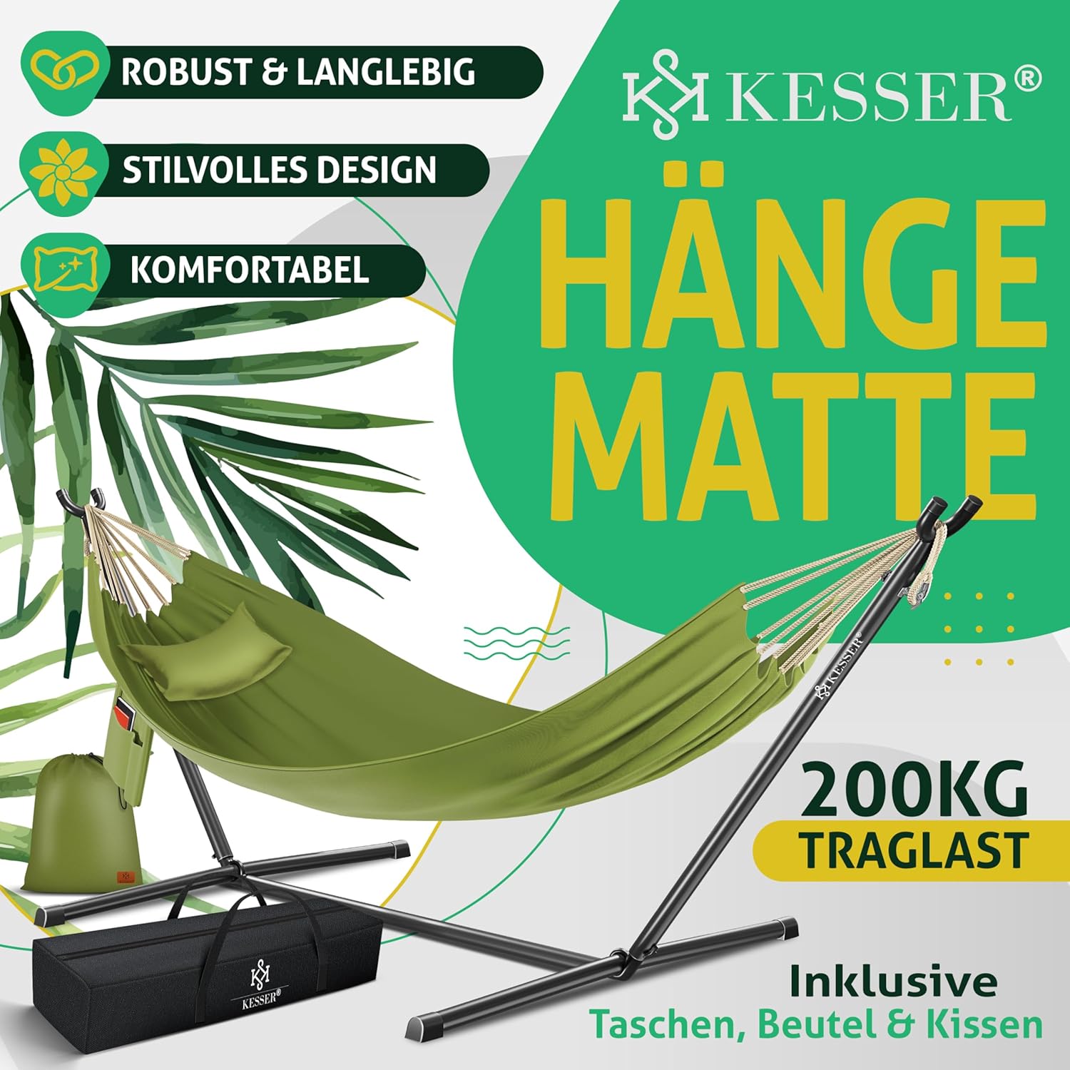 KESSER® XXL Hängematte mit Rahmen, 2 Personen, 200 kg Tragkraft, Indoor/Outdoor