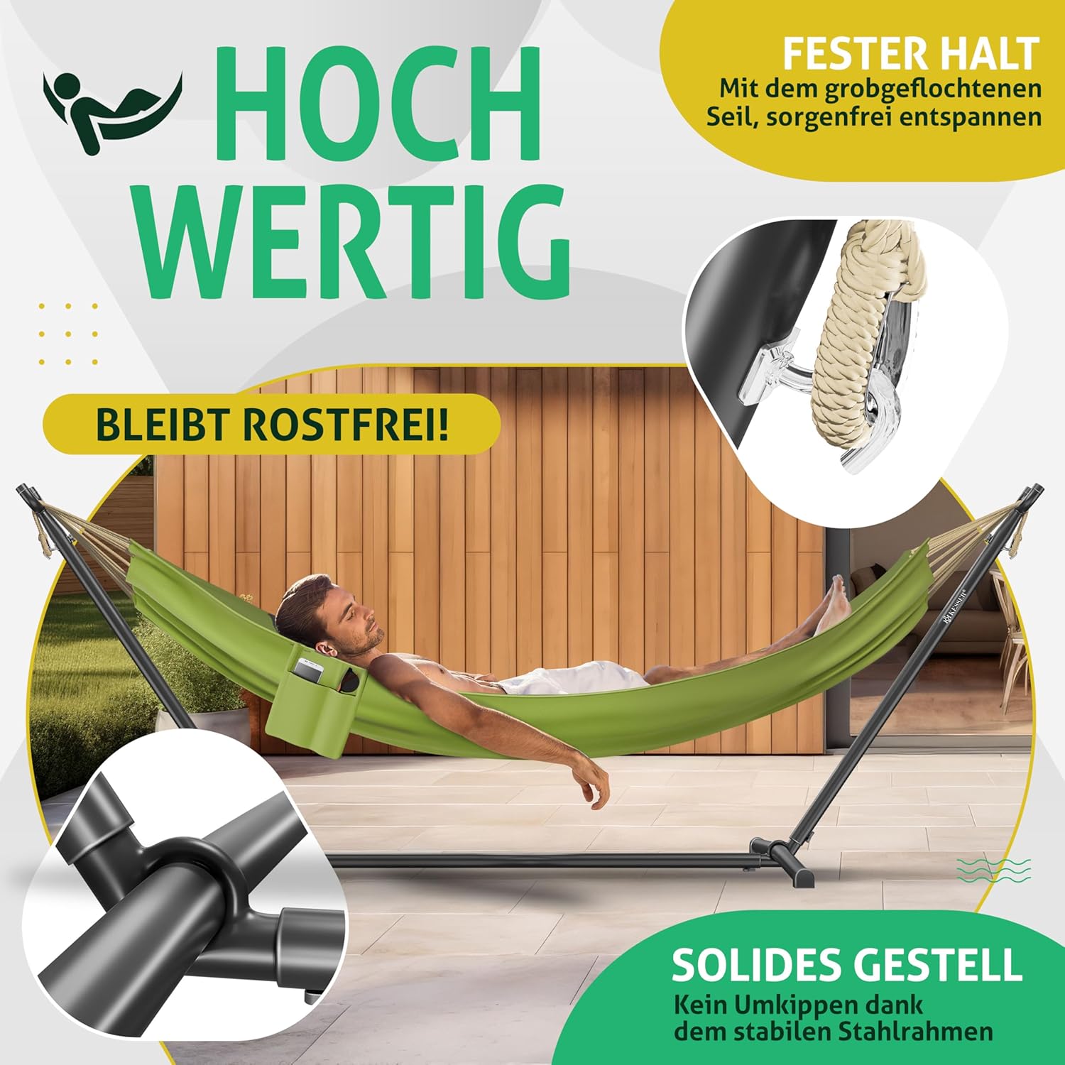 KESSER® XXL Hängematte mit Rahmen, 2 Personen, 200 kg Tragkraft, Indoor/Outdoor