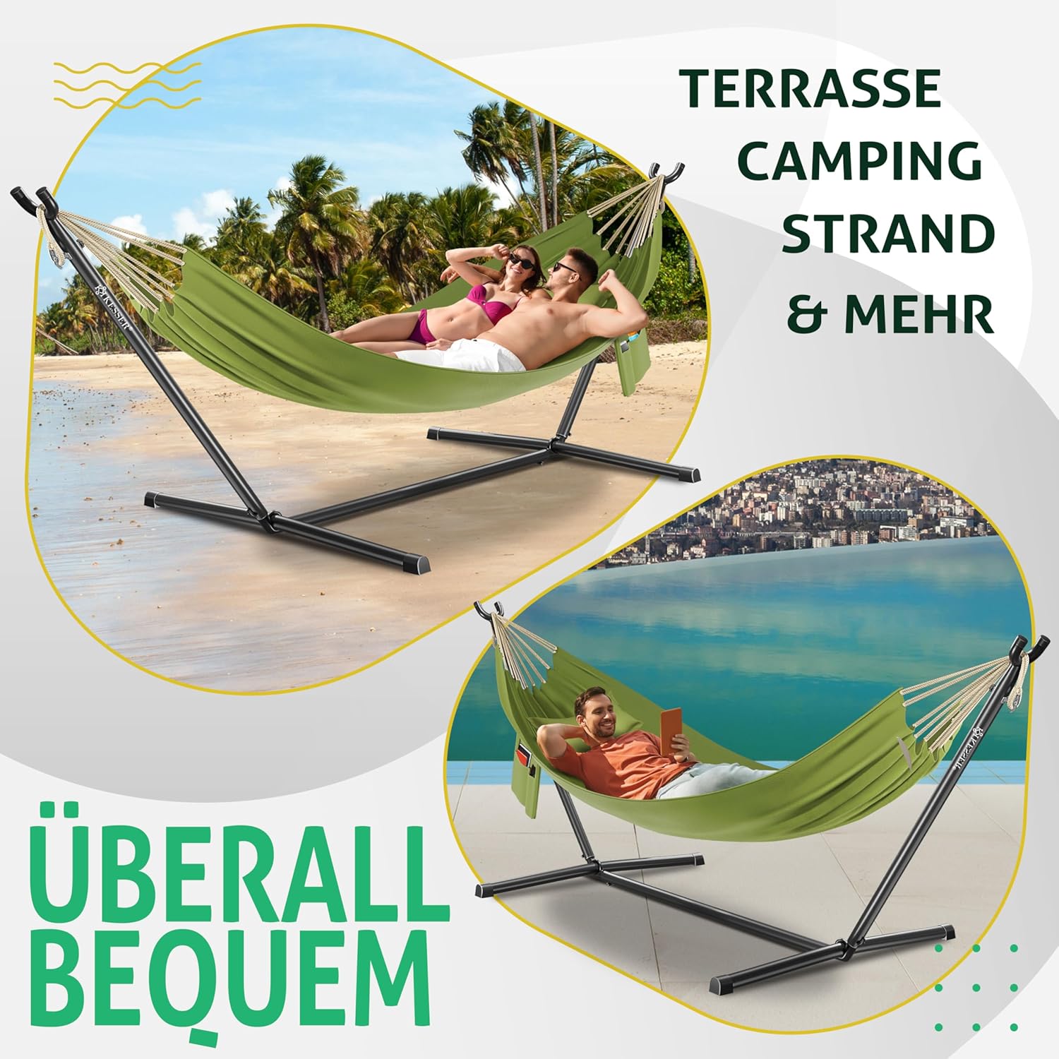 KESSER® XXL Hängematte mit Rahmen, 2 Personen, 200 kg Tragkraft, Indoor/Outdoor